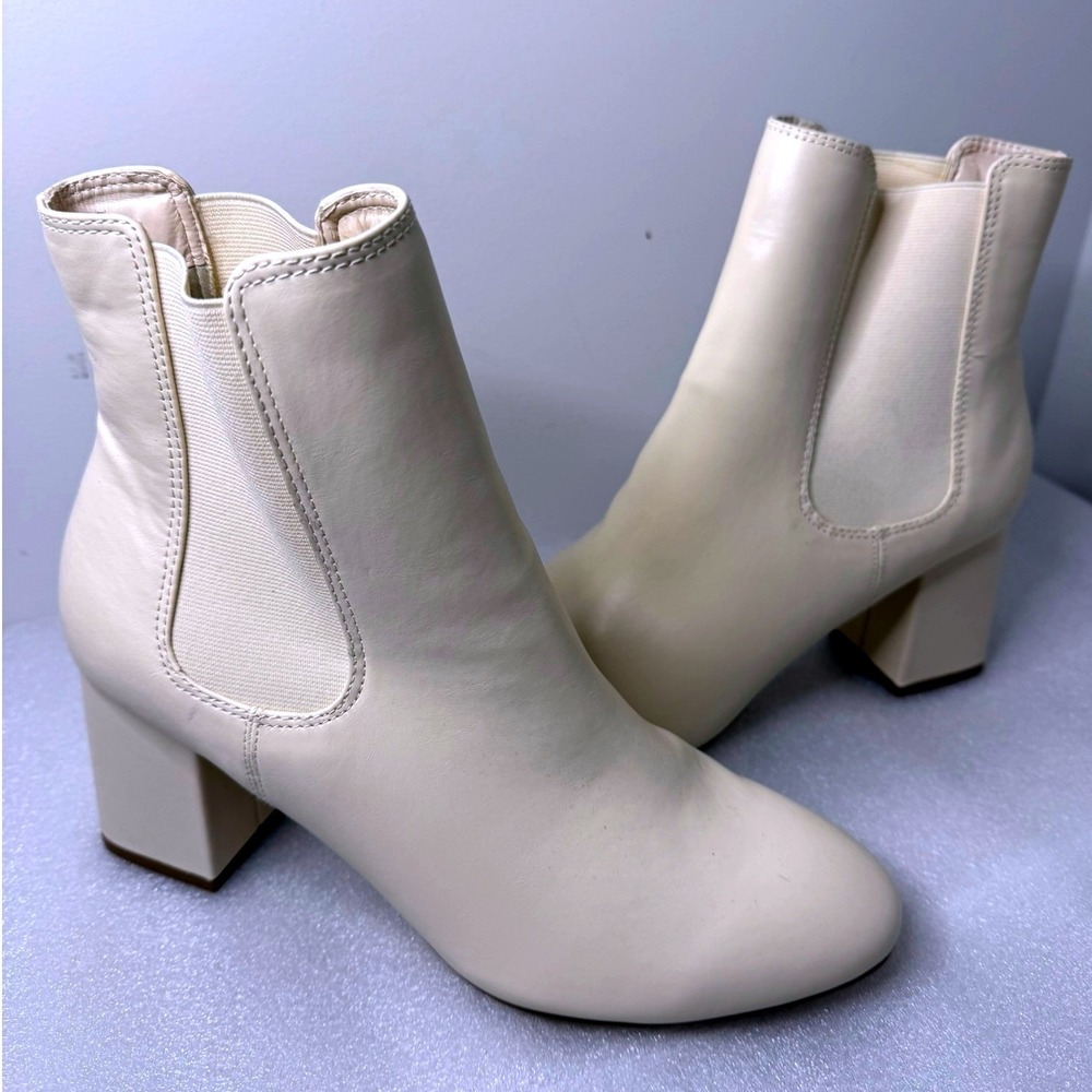 Amelia Cream Block Heel Ankle Boots Womens Size 10 Off White Chelsea Booties